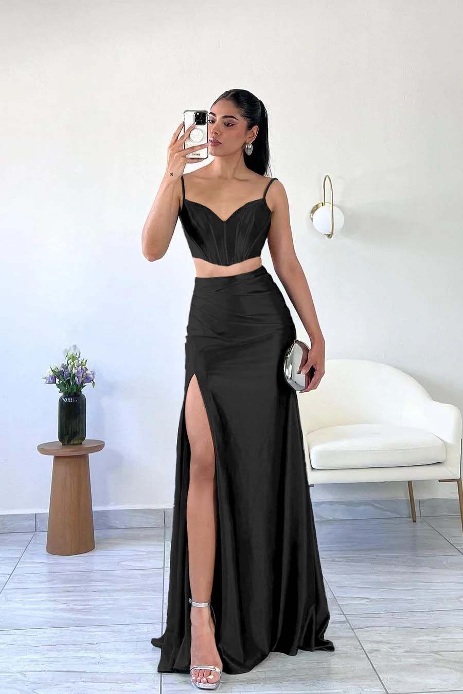 Spaghetti Strap Sleeveless Mermaid Long Prom Dress With Split