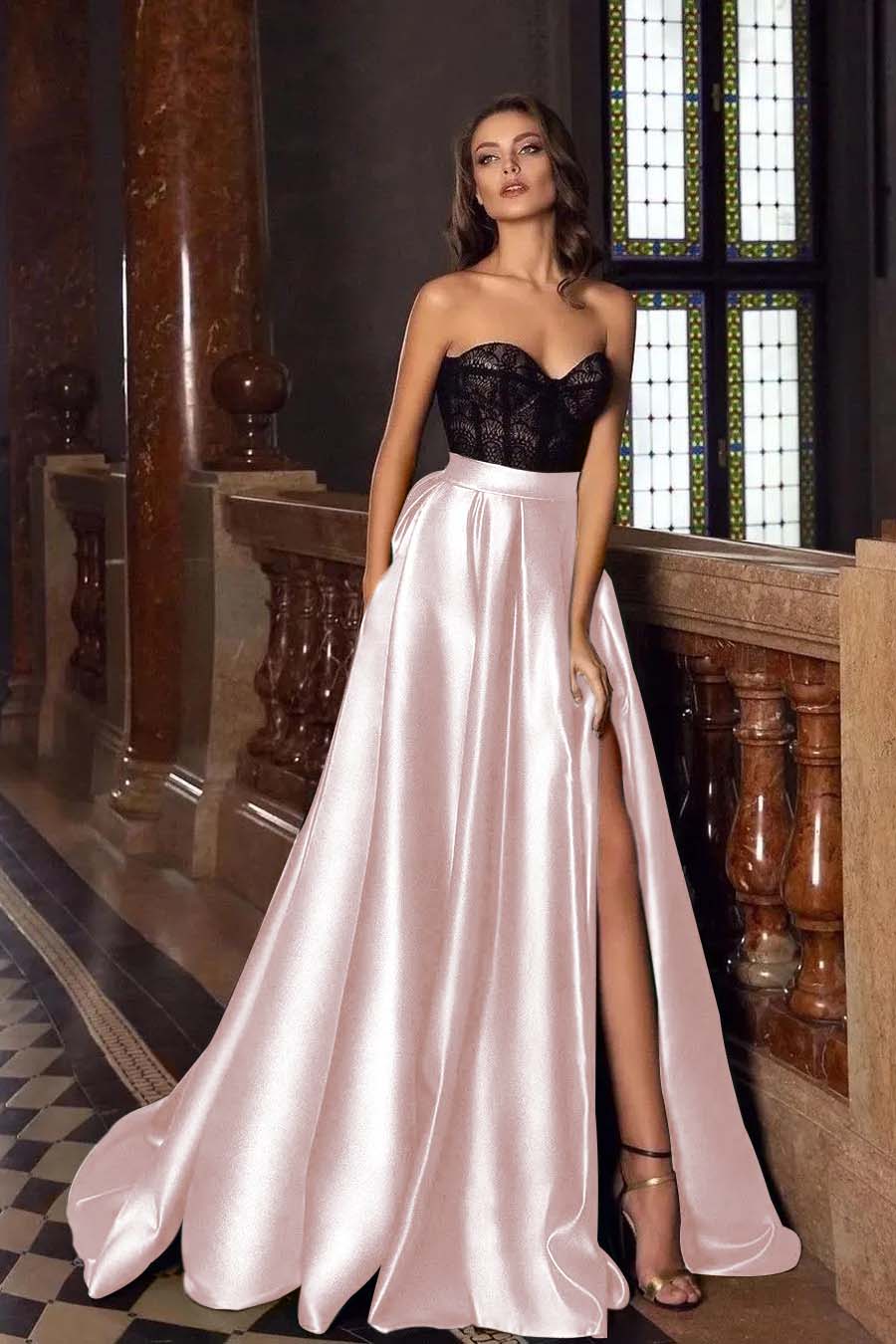Sweetheart Strapless Sleeveless Long Prom Dress With High Split