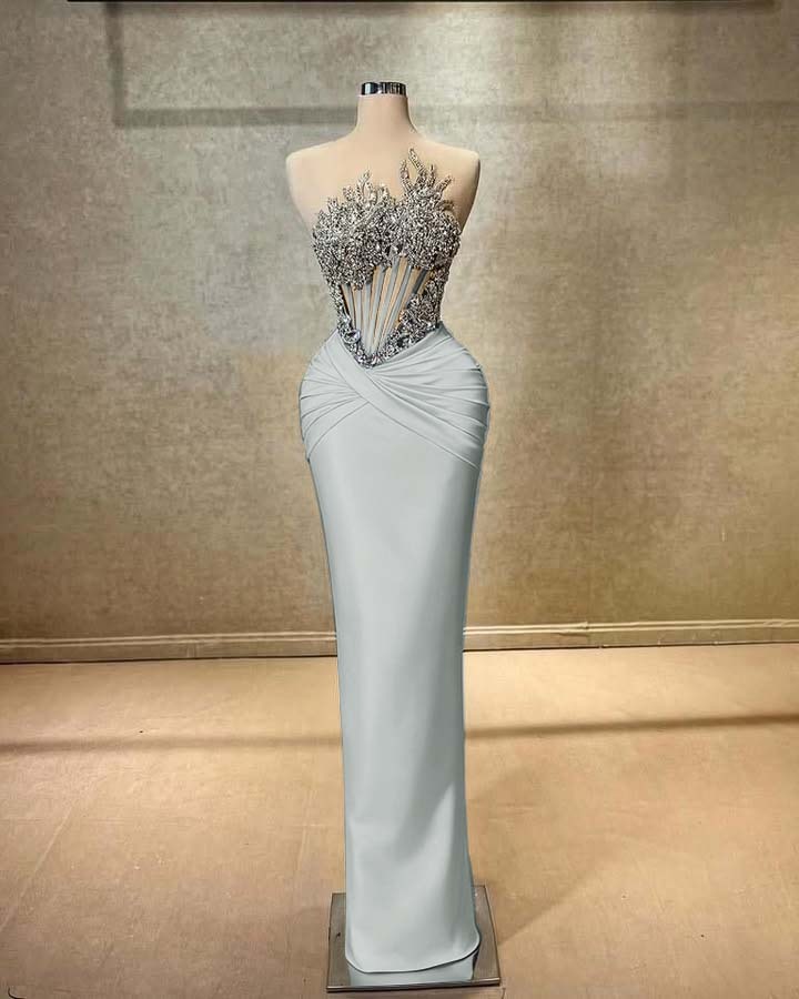 Strapless Sleeveless Long Mermaid Prom Dress With Beading Pleated