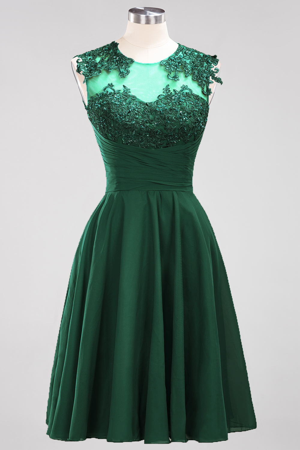 BMbridal Cute Chiffon Round Neck Short Burgundy Bridesmaid Dresses with Appliques-BMbridal