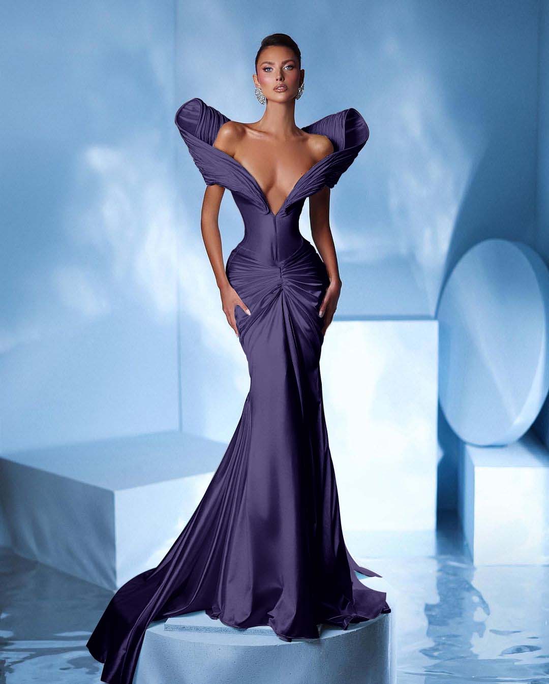 Off the Shoulder Sleeveless Mermaid Long Prom Dress With Pleated