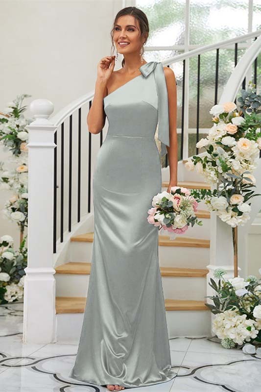 One Shoulder Sleeveless Mermaid Long Prom Dress With Pleated