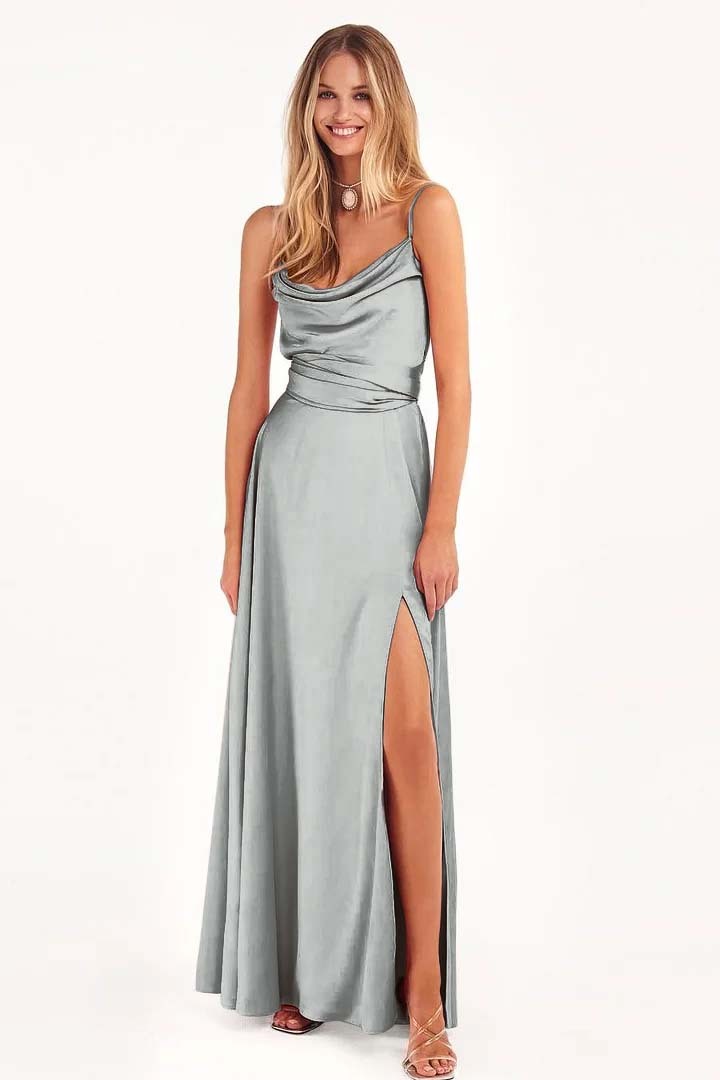 Spaghetti Strap Sleeveless Pleated Long Prom Dress With Split