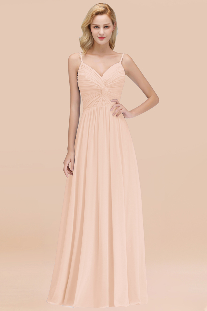 BMbridal Chic V-Neck Pleated Backless Bridesmaid Dresses with Spaghetti Straps-BMbridal