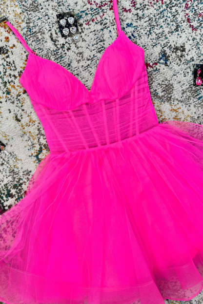 Black Corset A-Line Short Tulle Homecoming Dress