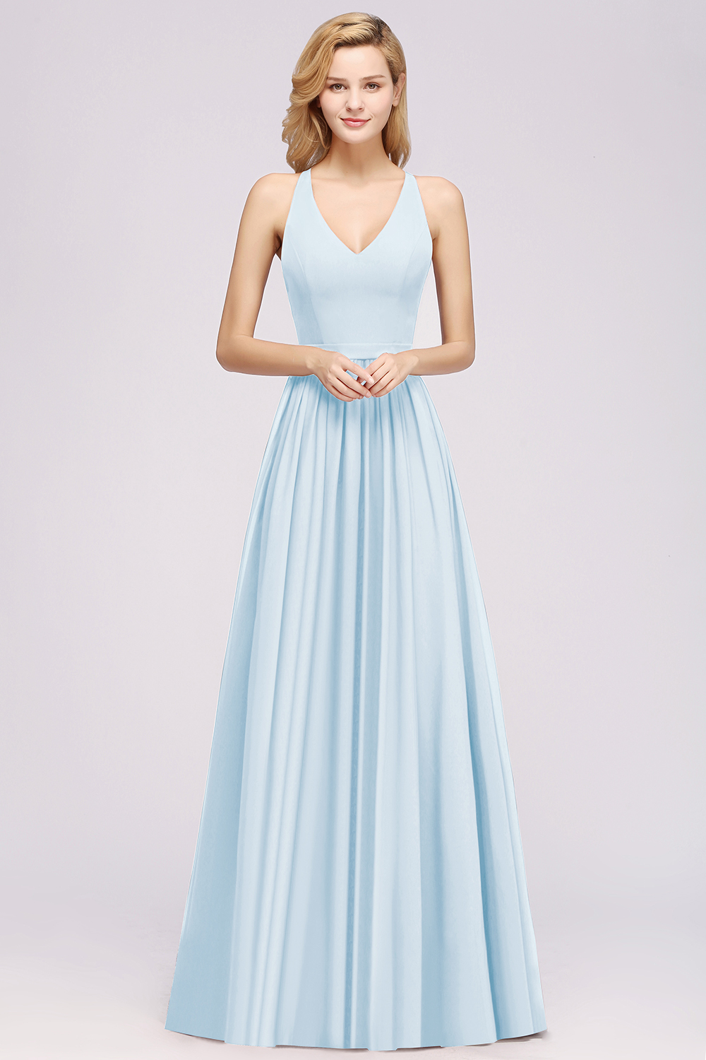 BMbridal Affordable Chiffon V-Neck Sleeveless Lace Bridesmaid Dress Online-BMbridal