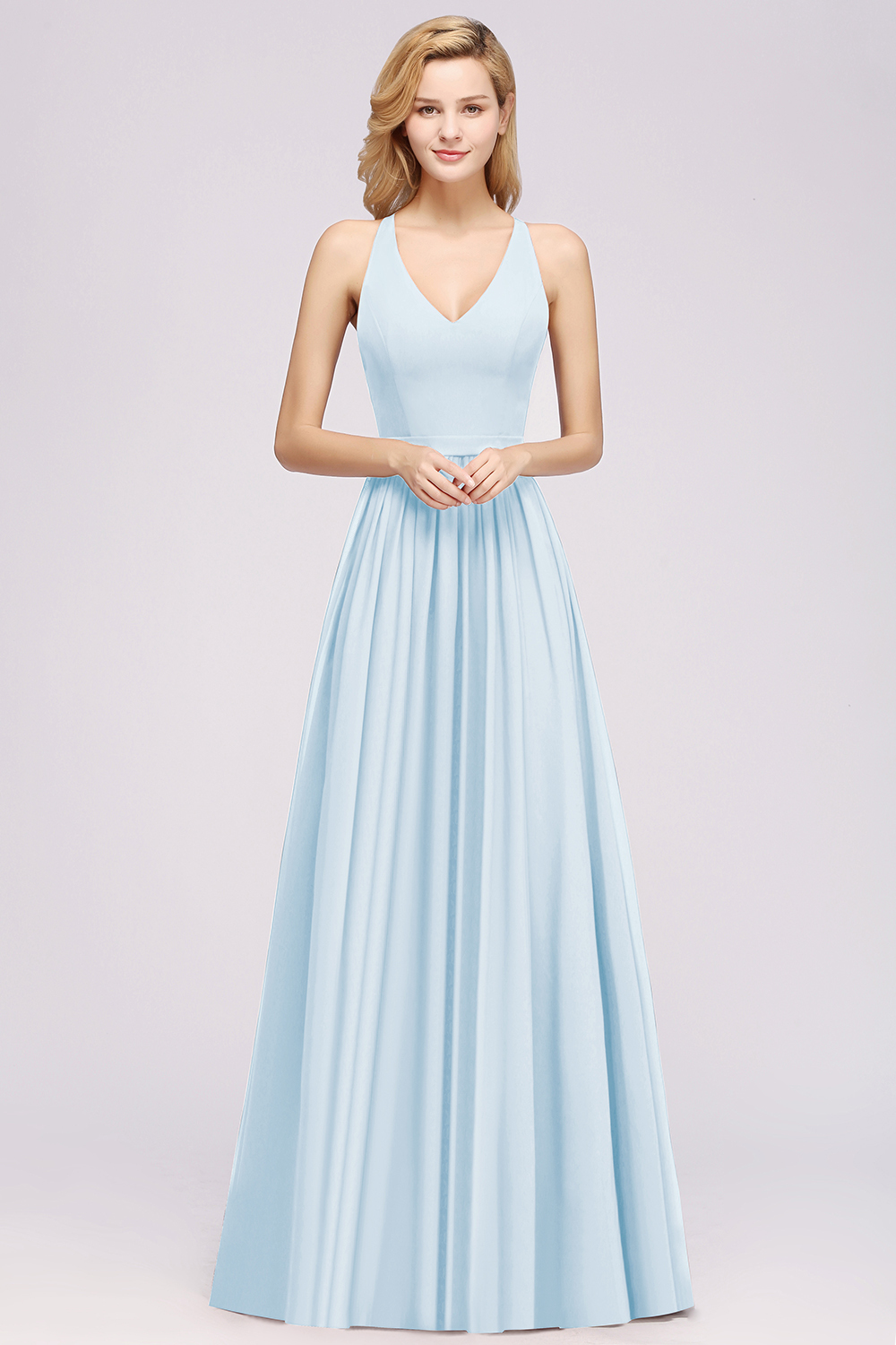 BMbridal Affordable Chiffon V-Neck Sleeveless Lace Bridesmaid Dress Online-BMbridal