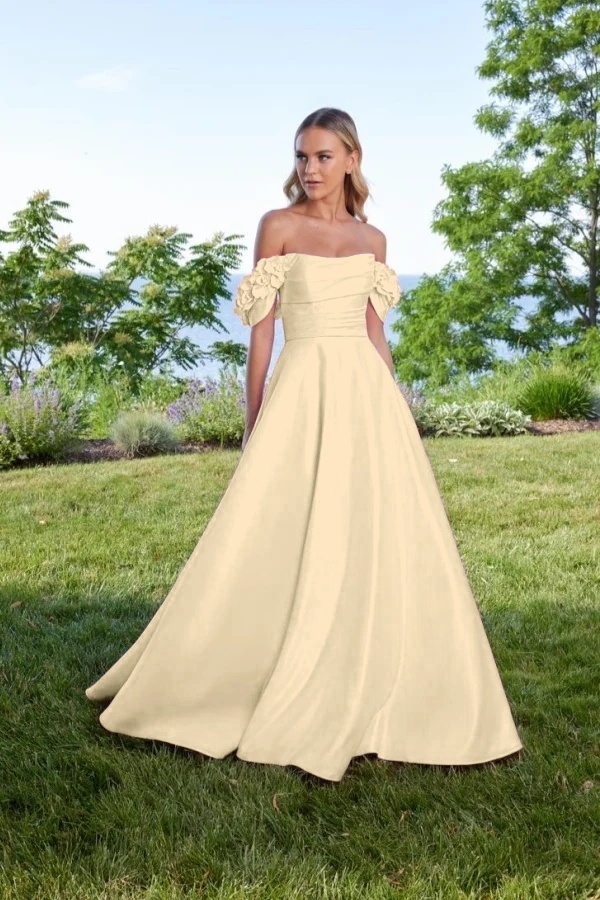 Off the Shoulder Sleeveless Long A Line Prom Dress With Pleated