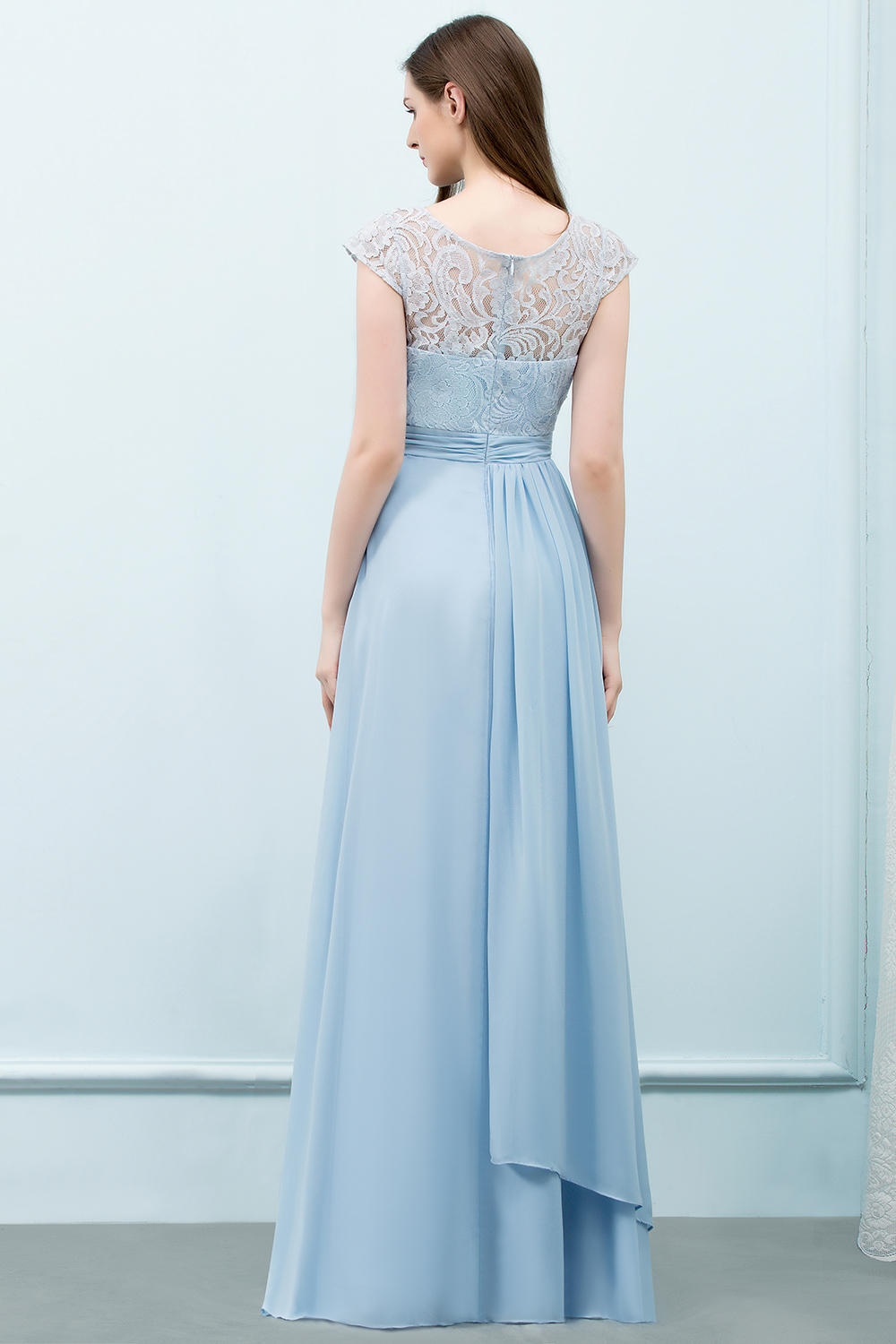 BMbridal Affordable Lace Sleeveless Blue Bridesmaid Dresses With Scoop Cap-BMbridal
