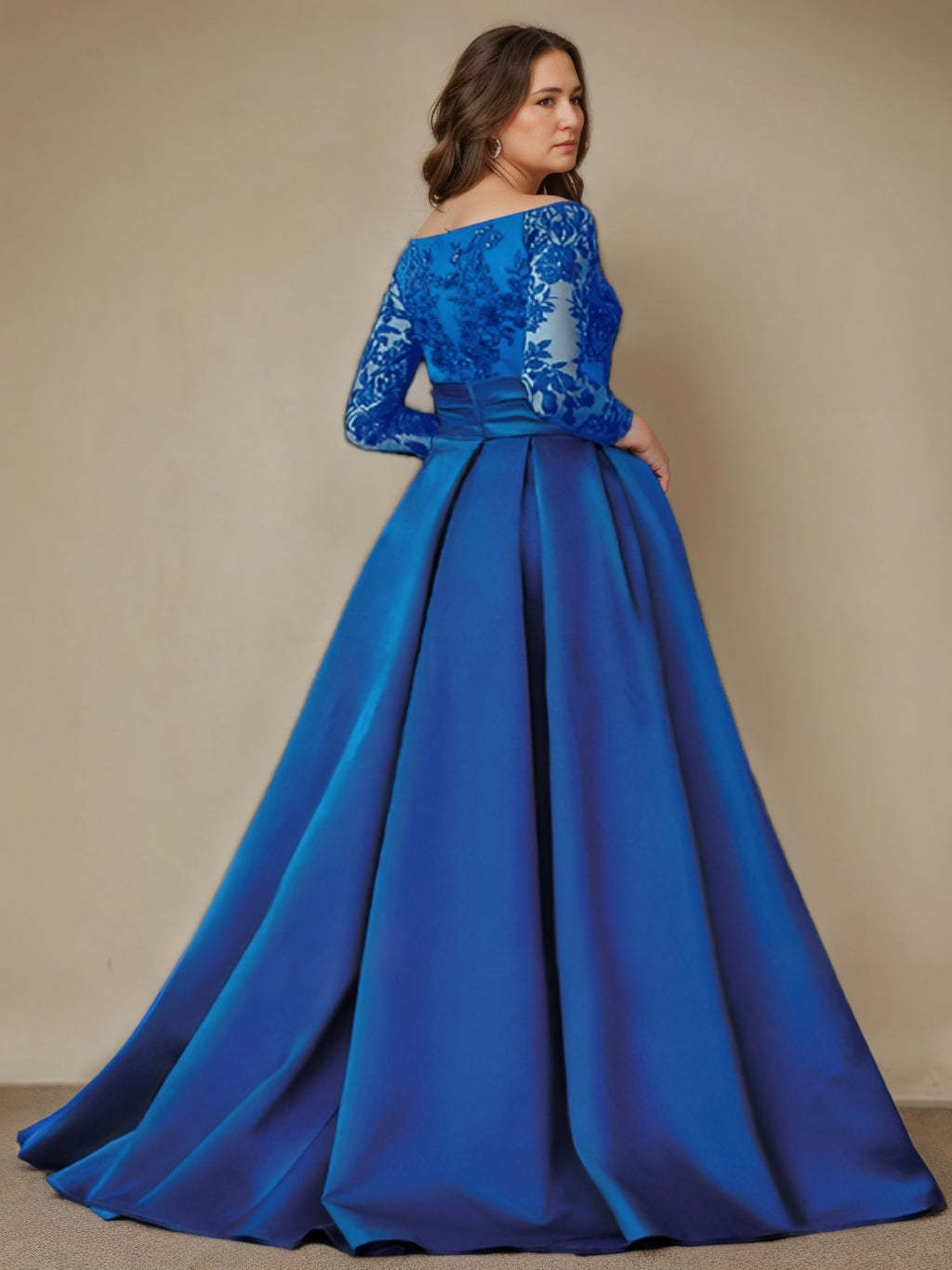 Off-the-Shoulder A-Line Floor-Length Mother of the Bride Dress with 3/4 Sleeves and Side Split