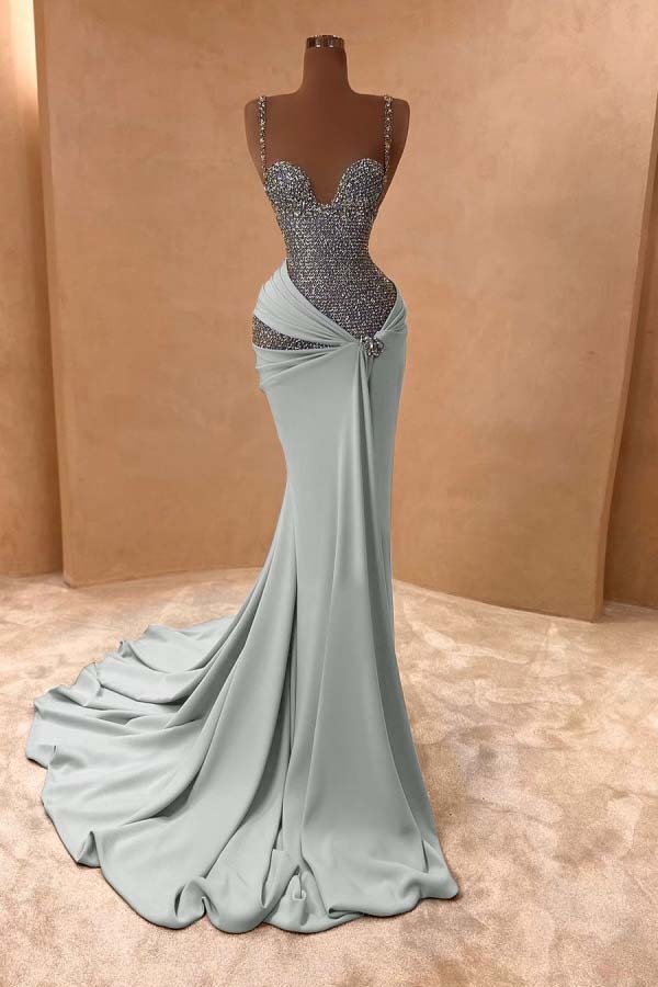 Spaghetti Strap Sleeveless Long Mermaid Prom Dress With Beading