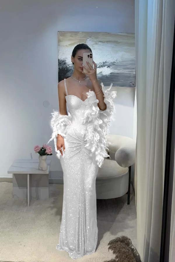 Spaghetti Strap Sleeveless Long Mermaid Prom Dress With Sequins