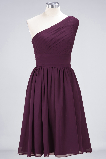 BMbridal Chiffon One Shoulder Ruffle Short Burgundy Bridesmaid Dresses Online-BMbridal