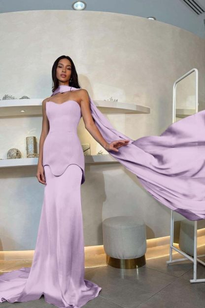 Halter Strapless Sleeveless Long Mermaid Prom Dress With Pleated