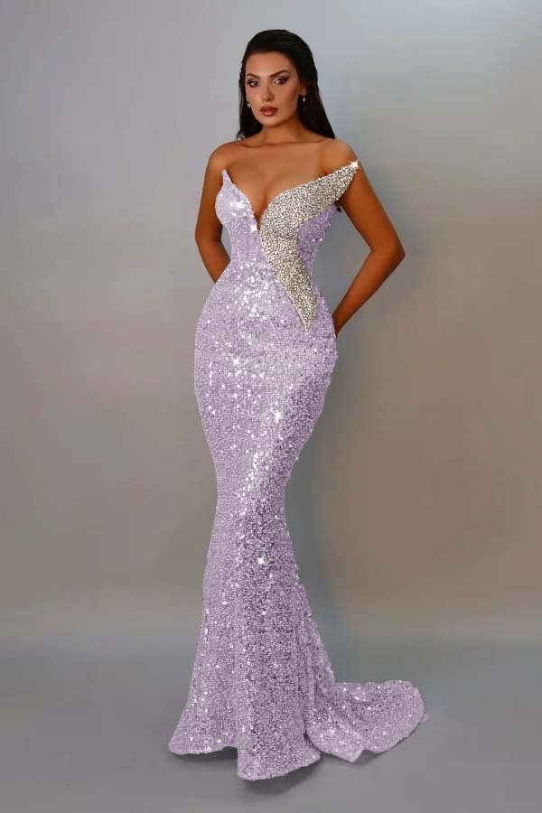 Sequins Strapless Sleeveless Long Mermaid Prom Dress With Pleated