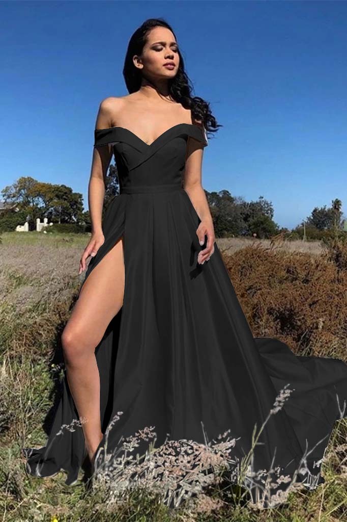 White Chic Off the Shoulder Strapless Sleeveless Front Split Prom Dress