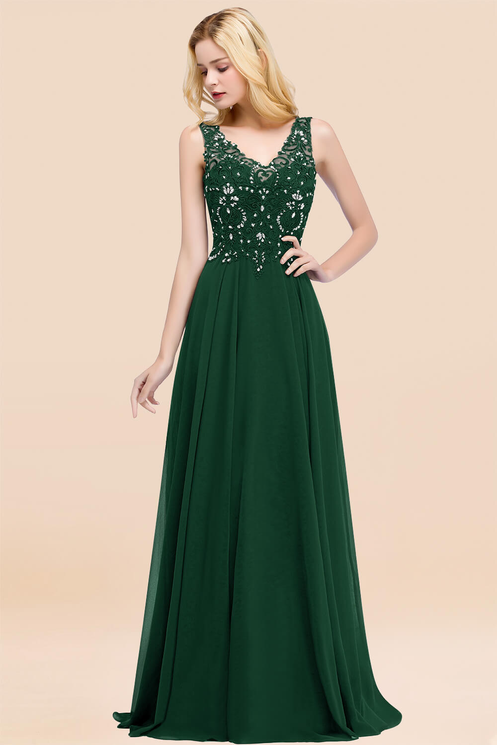 BMbridal Affordable Lace V-Neck Navy Bridesmaid Dresses With Appliques-BMbridal