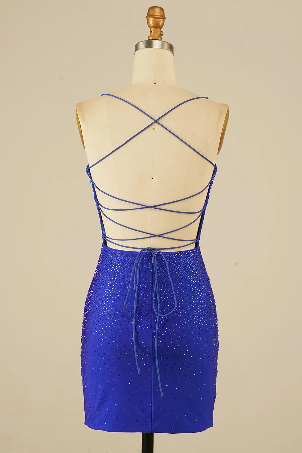 Royal Blue Halter Beaded Tight Short Homecoming Dress