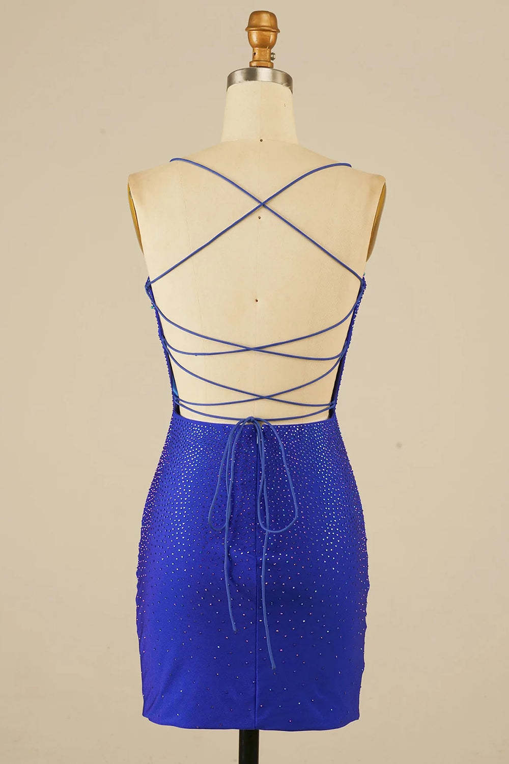 Royal Blue Halter Beaded Tight Short Homecoming Dress