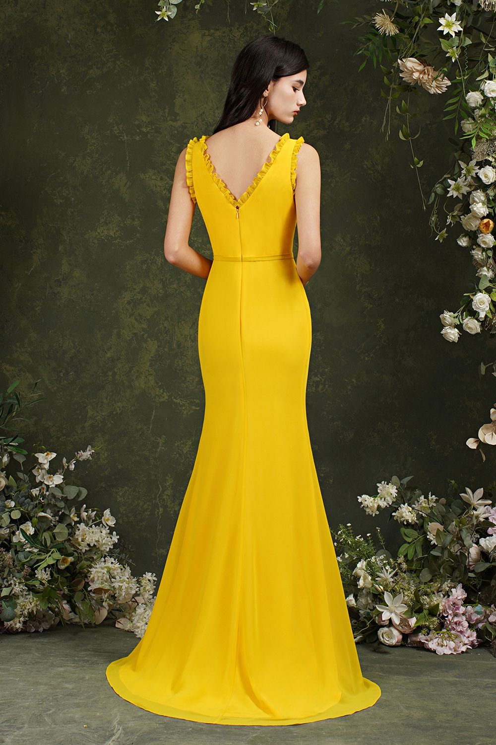 BMbridal V-Neck Bridesmaid Dress Chiffon With Slit-BMbridal