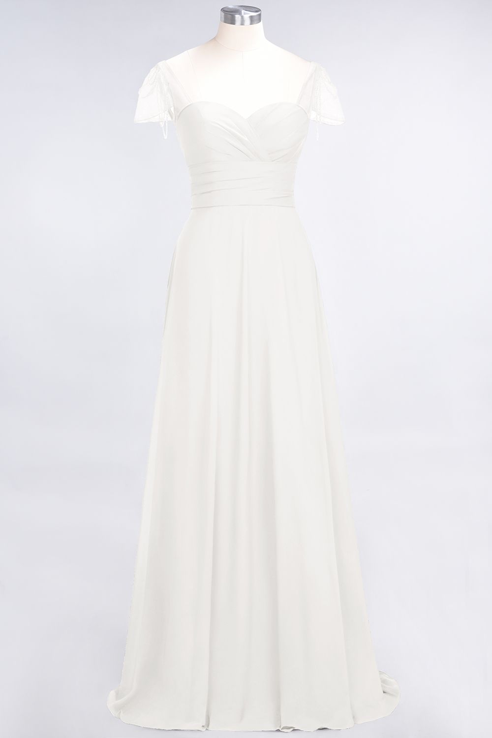 BMbridal Chic Chiffon Sweetheart Cap-Sleeves Ruffle Bridesmaid Dresses with Beadings-BMbridal