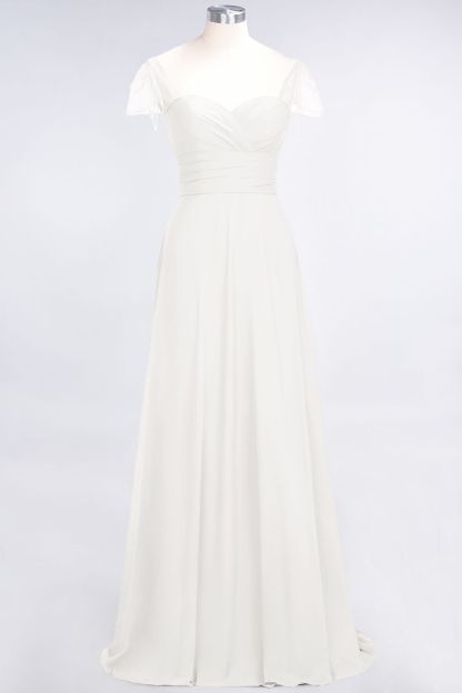 BMbridal Chic Chiffon Sweetheart Cap-Sleeves Ruffle Bridesmaid Dresses with Beadings-BMbridal