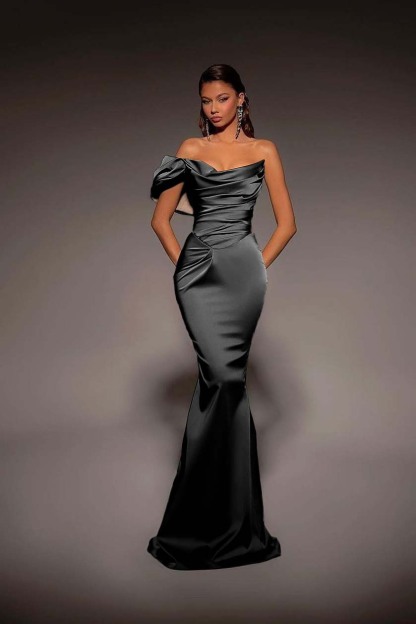 One Shoulder Strapless Long Mermaid Prom Dress With Pleated