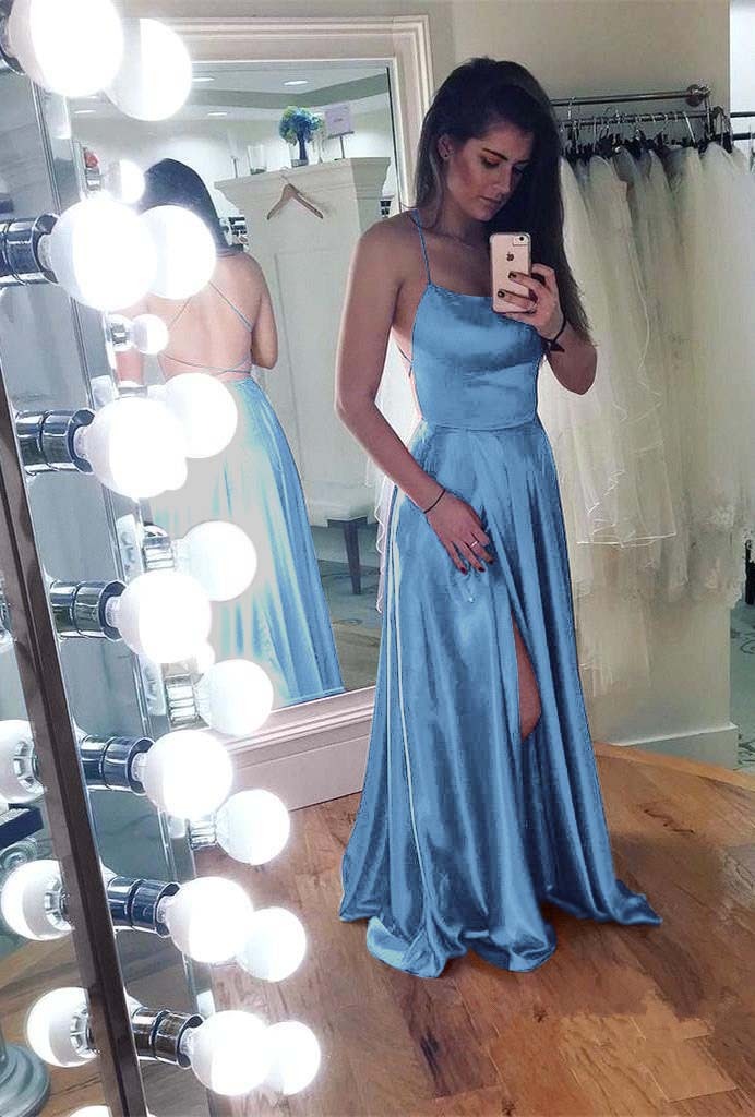 Mermaid Front Split Spaghetti Strap Sleeveless Backless Long Prom Dress