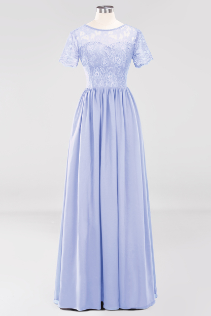 BMbridal Elegant Dark Navy Long Lace Bridesmaid Dresses with Short-Sleeves-BMbridal