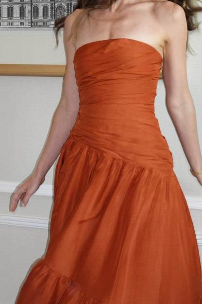 Strapless Sleeveless A Line Long Prom Dress With Pleated Pockets