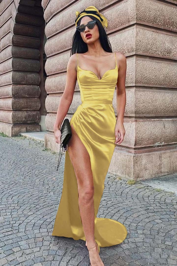 Burgundy Long Spaghetti Strap Sleeveless Prom Dress With Split