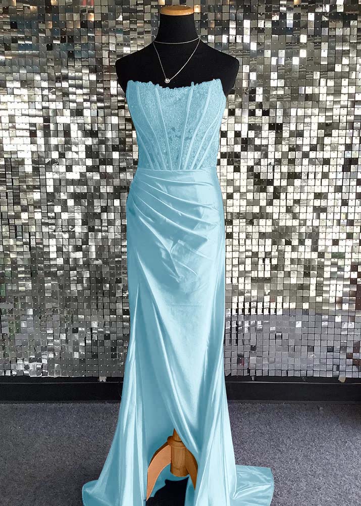 Strapless Sleeveless Long Mermaid Prom Dress With Sequins Pleated