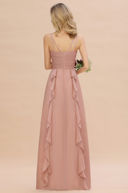 BMbridal Chiffon Long Sleeveless Bridesmaid Dress with Cascading Ruffles-BMbridal