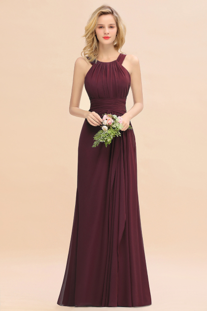BMbridal Elegant Round Neck Sleeveless Bridesmaid Dress with Ruffles-BMbridal