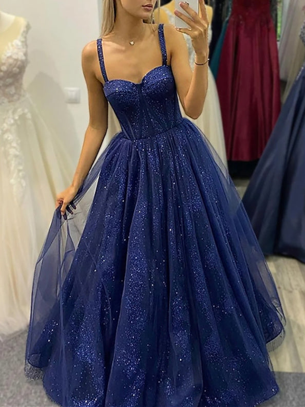 Spaghetti Strap A-Line Princess Floor-length Prom Gown