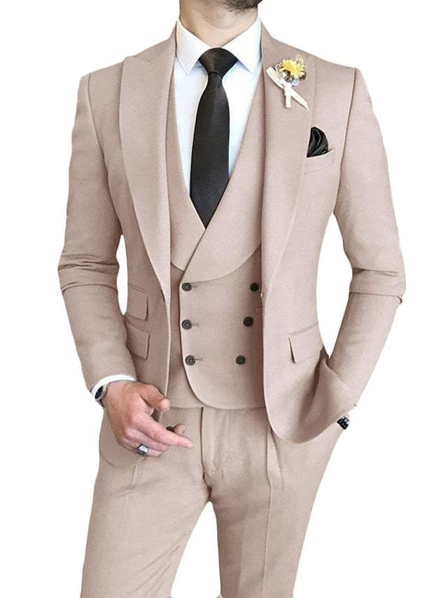 Single-Breasted One-Button Tailored Fit 3-Piece Wedding Suit For Men