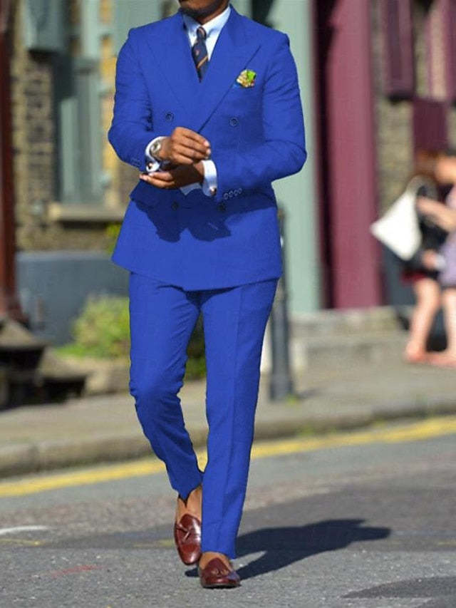 Double-Breasted Six-Button Two-Piece Wedding Suits For Men In Solid Colors