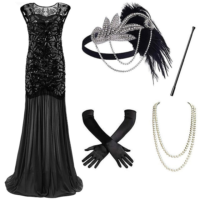 Vintage 1920s Gatsby Dress with Scoop Neck and Sequins