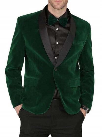 Men's Velvet Single-Button Party Jacket In Green Blue Burgundy