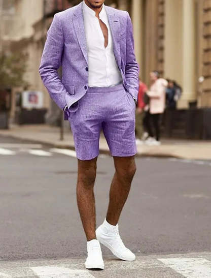 Two-Piece Men's Linen Suit In Solid Colors Tailored Fit With Single Breasted Two-Button Design