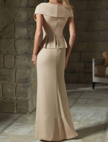V-Neck Belted Mother of the Bride Sheath/Column Dresses