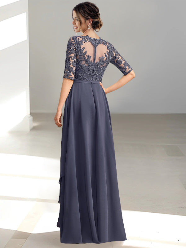 Floor-Length Mother of the Bride Dresses with A-Line and Princess Scoop Necklines