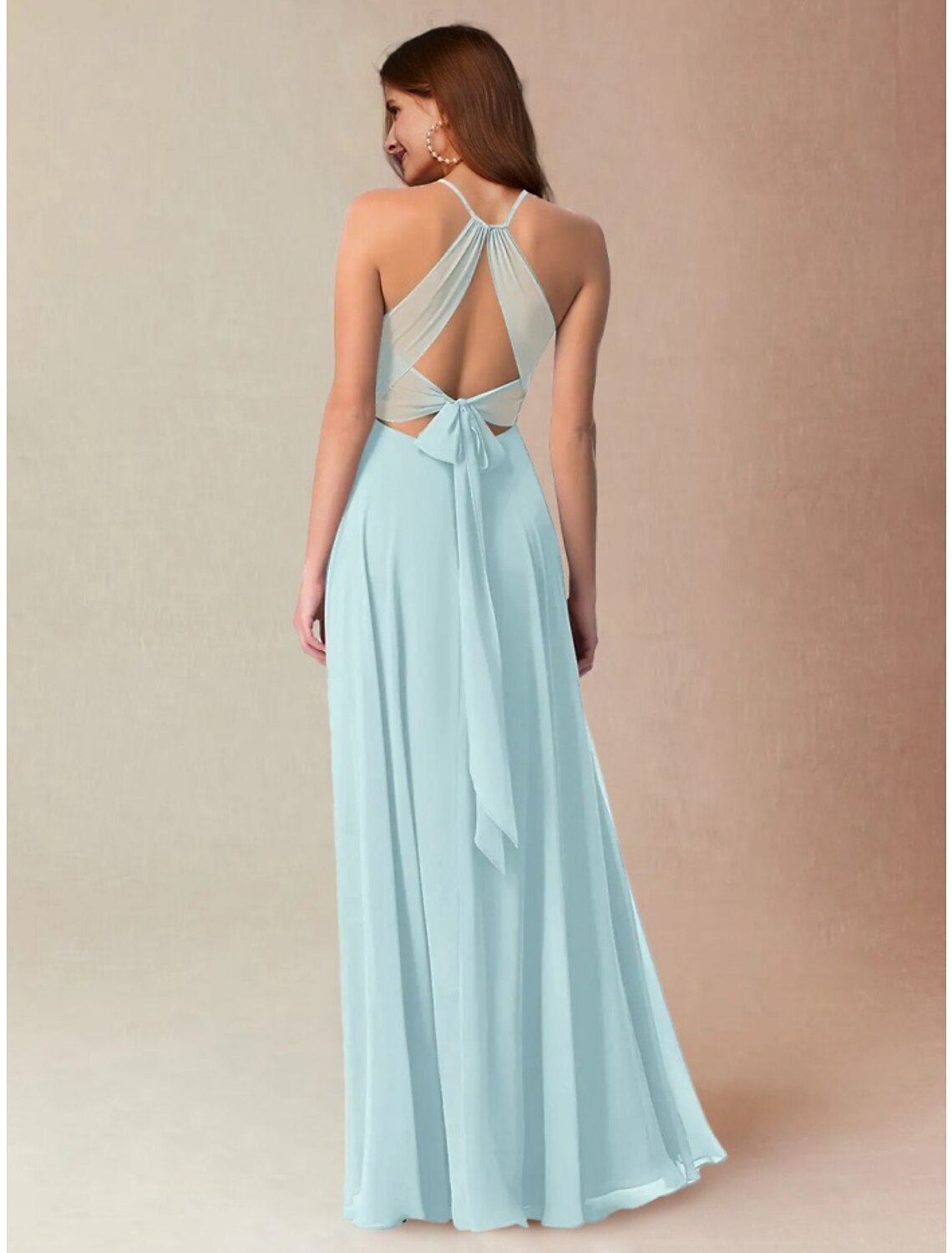 Floor-length A-Line Princess Halter Bridesmaid Gowns