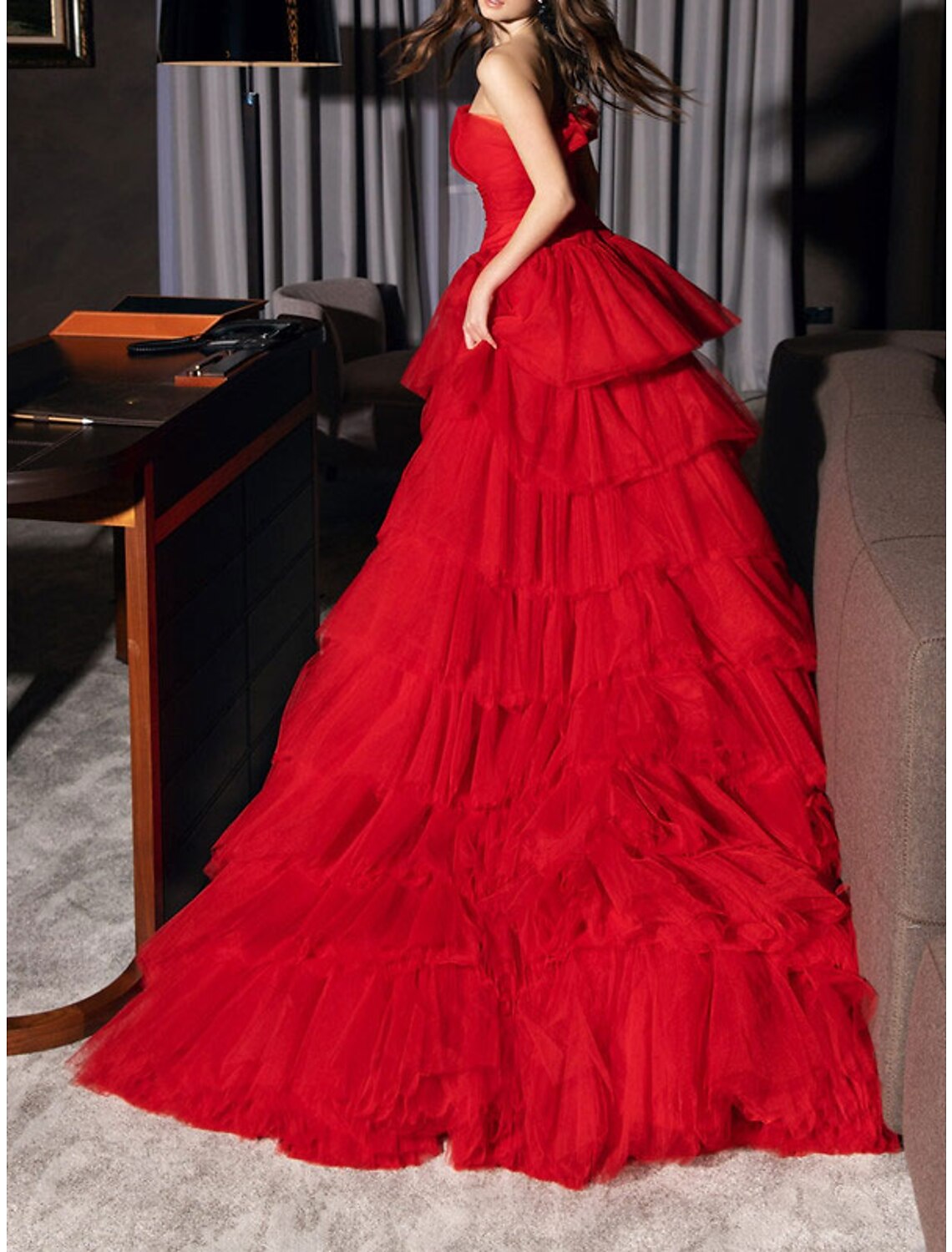 Strapless Asymmetrical A-Line/Princess Prom Dresses