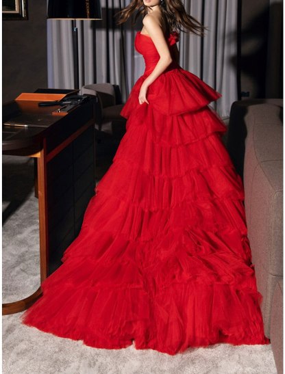 Strapless Asymmetrical A-Line/Princess Prom Dresses