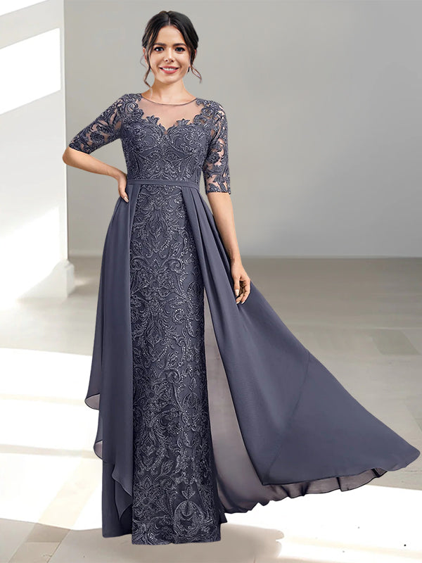 Floor-Length Mother of the Bride Dresses with A-Line and Princess Scoop Necklines