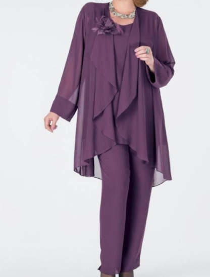 Elegant Mother of the Bride Pantsuits in Chiffon with Jacket