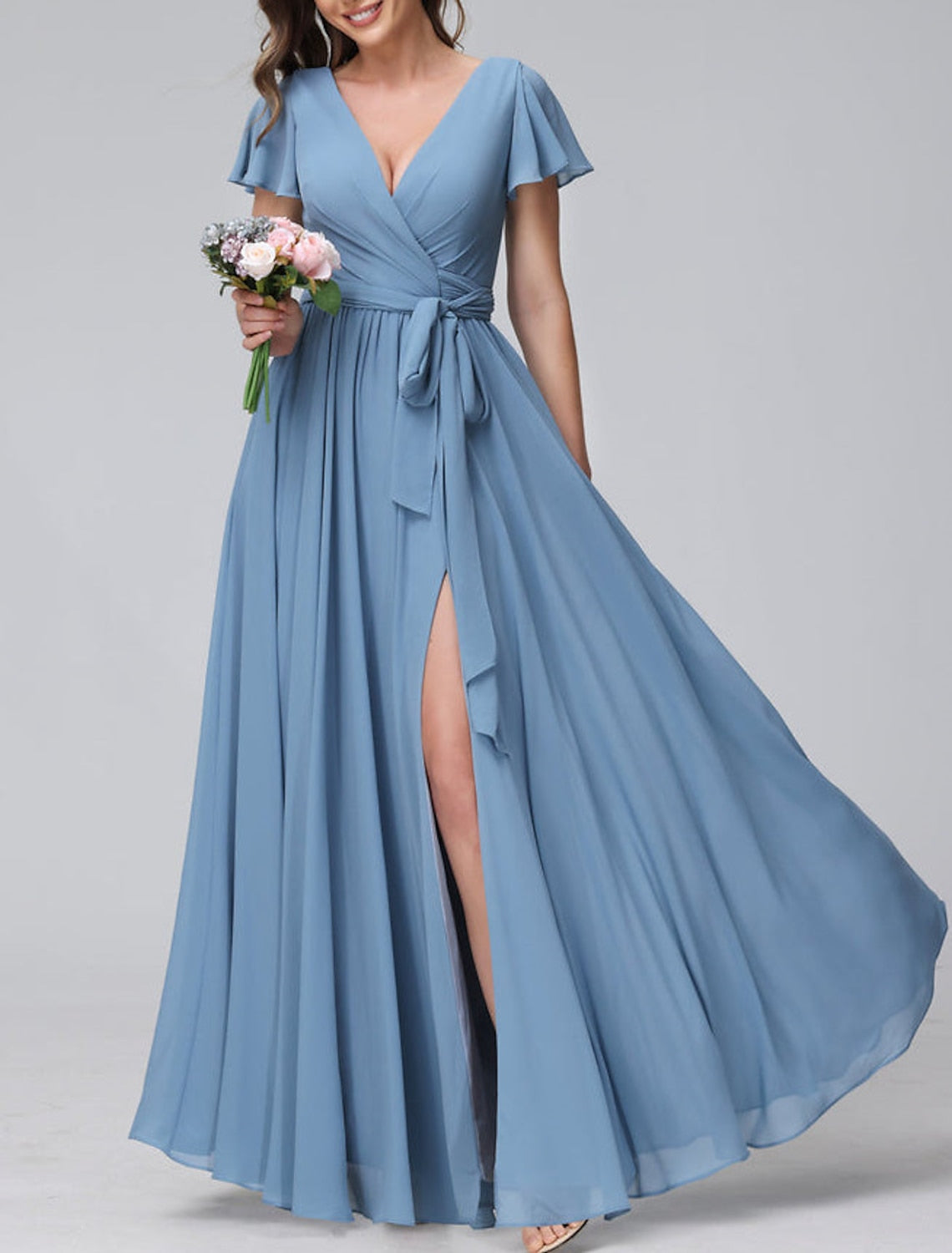 Floor-length V-Neck A-Line Princess Bridesmaid Gowns