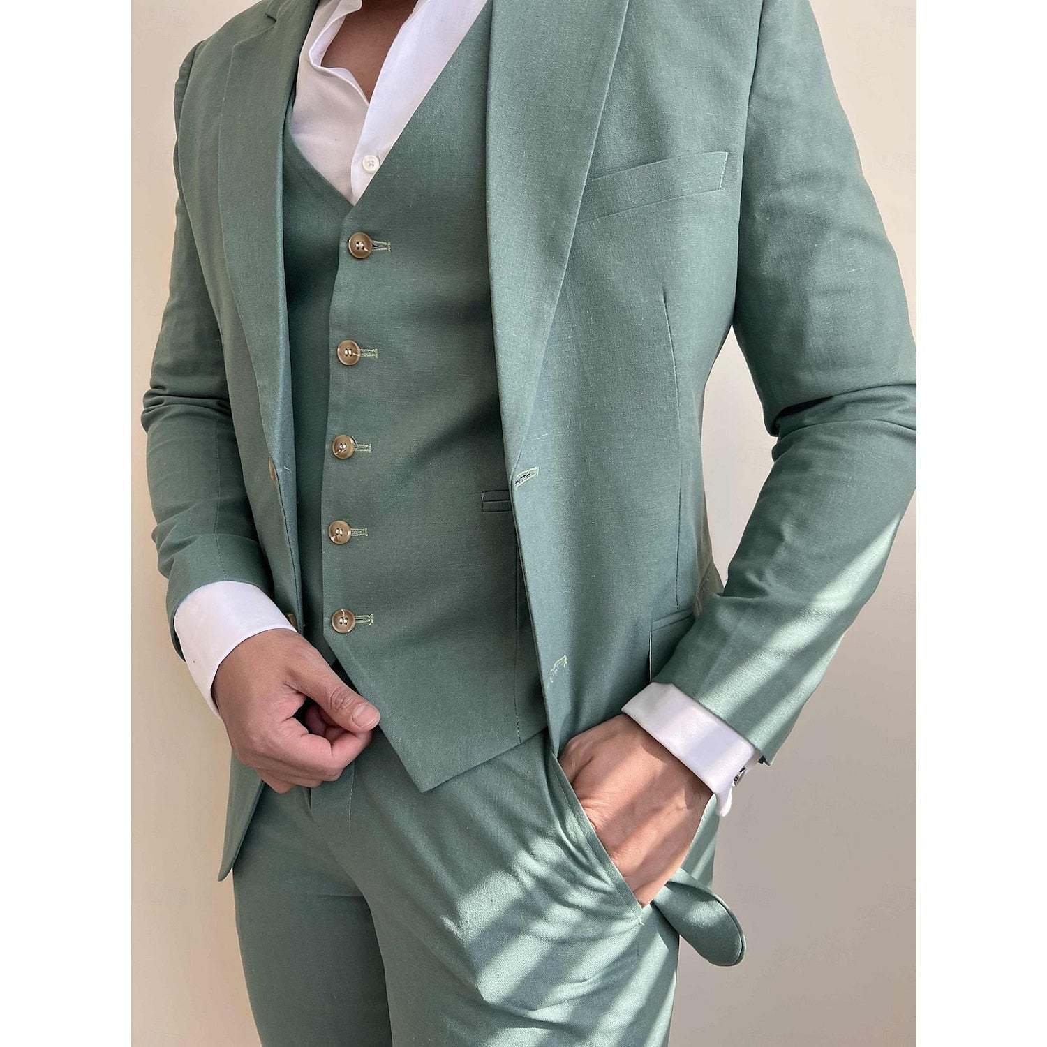 Single-Button Tailored Men's 3-Piece Wedding Suit
