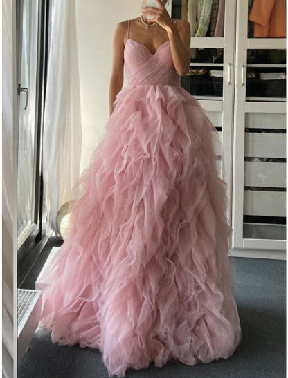 Long Spaghetti Strap Prom Dresses in A-Line and Princess Styles